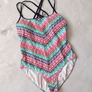 Athleta Moxi Lattice Back Swimsuit XL Multicolor Strappy One Piece